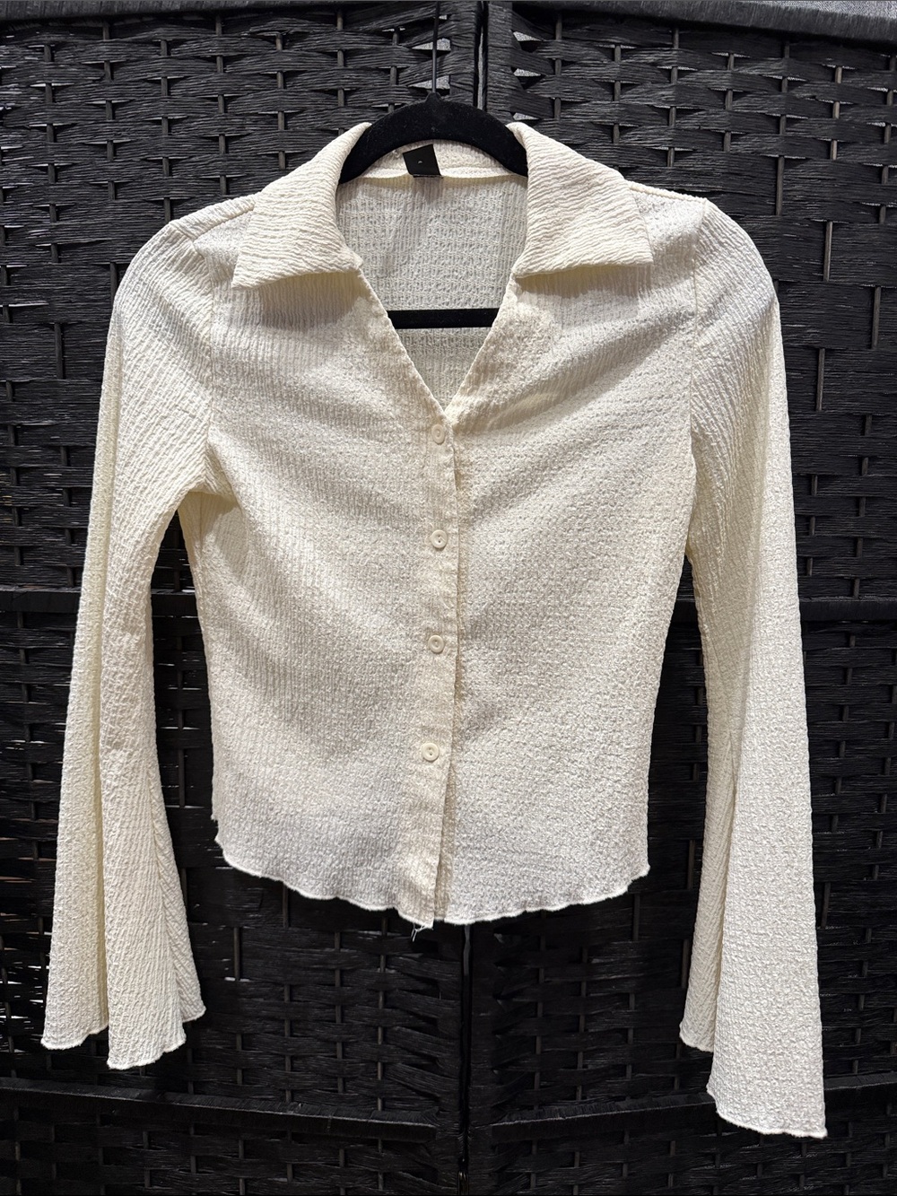 SHEIN Cream Textured Button-Down Shirt